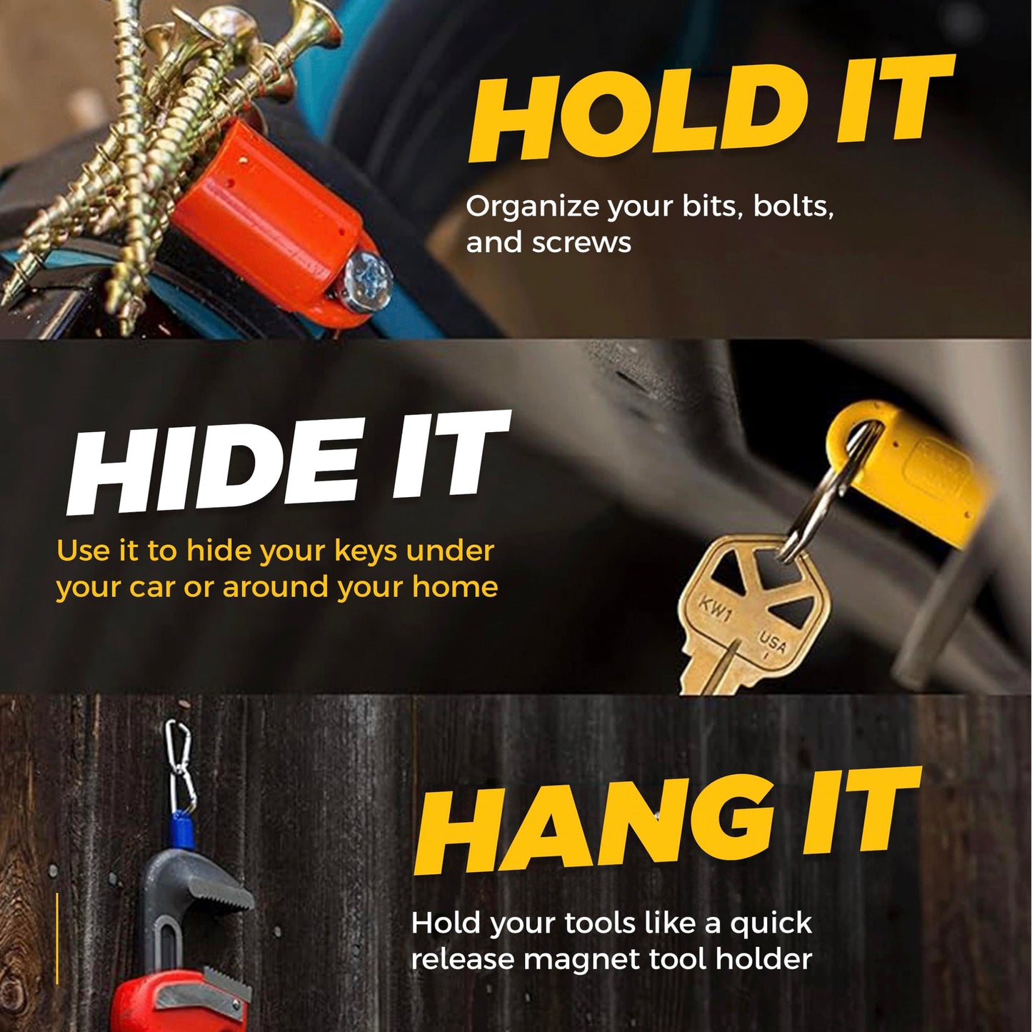 MagnetPAL Heavy-Duty Neodymium Anti-Rust Magnet, Magnetic Stud Finder, Hide-A-Key, Tool Holder & Retrieval, Most Powerful Magnet 12lb Pull, Indoor or Outdoor Multi Use Tools, Quick Release Keys Red