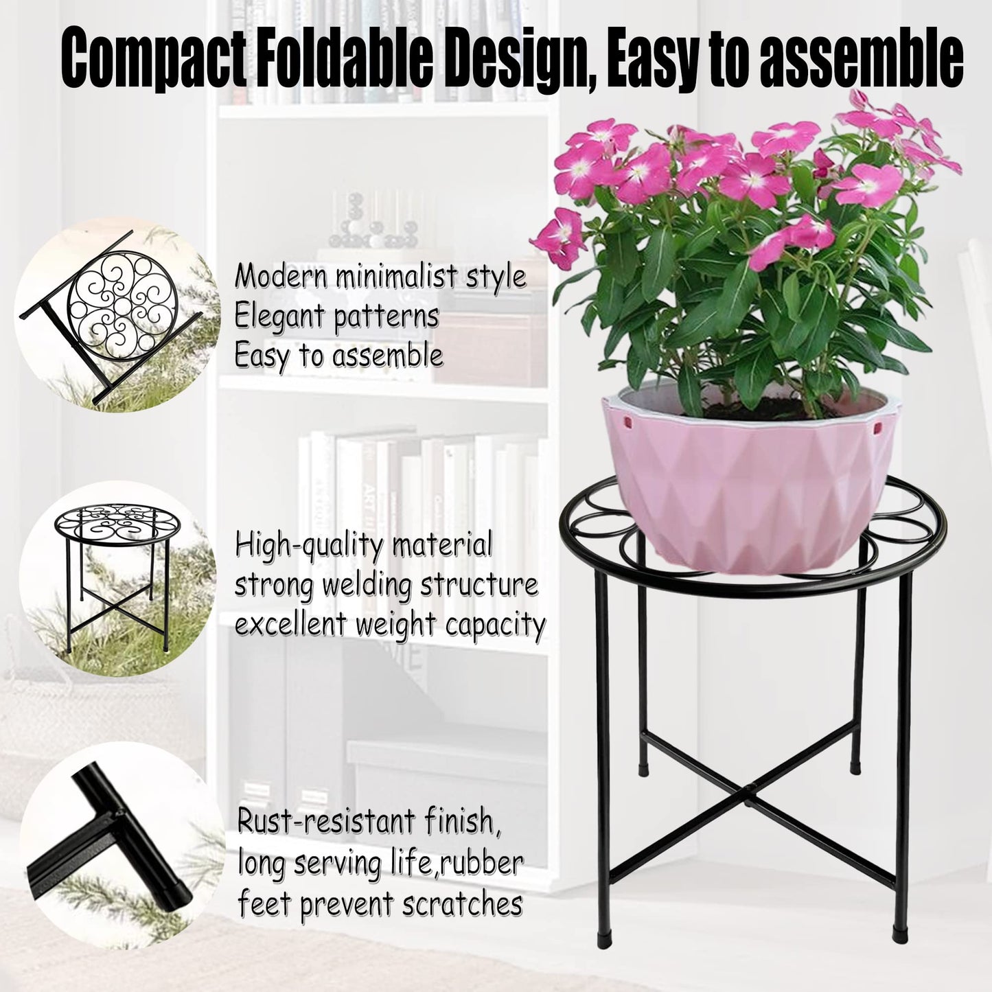 ZEECER Plant Stand, 15'' Tall Plant Stands Indoor Outdoor Set of 2, Retro Design Round Plant Stand, Rust-proof Coated Metal Plant Pot Stand Flower Stands for Indoor Plants Patio Garden Home Decor