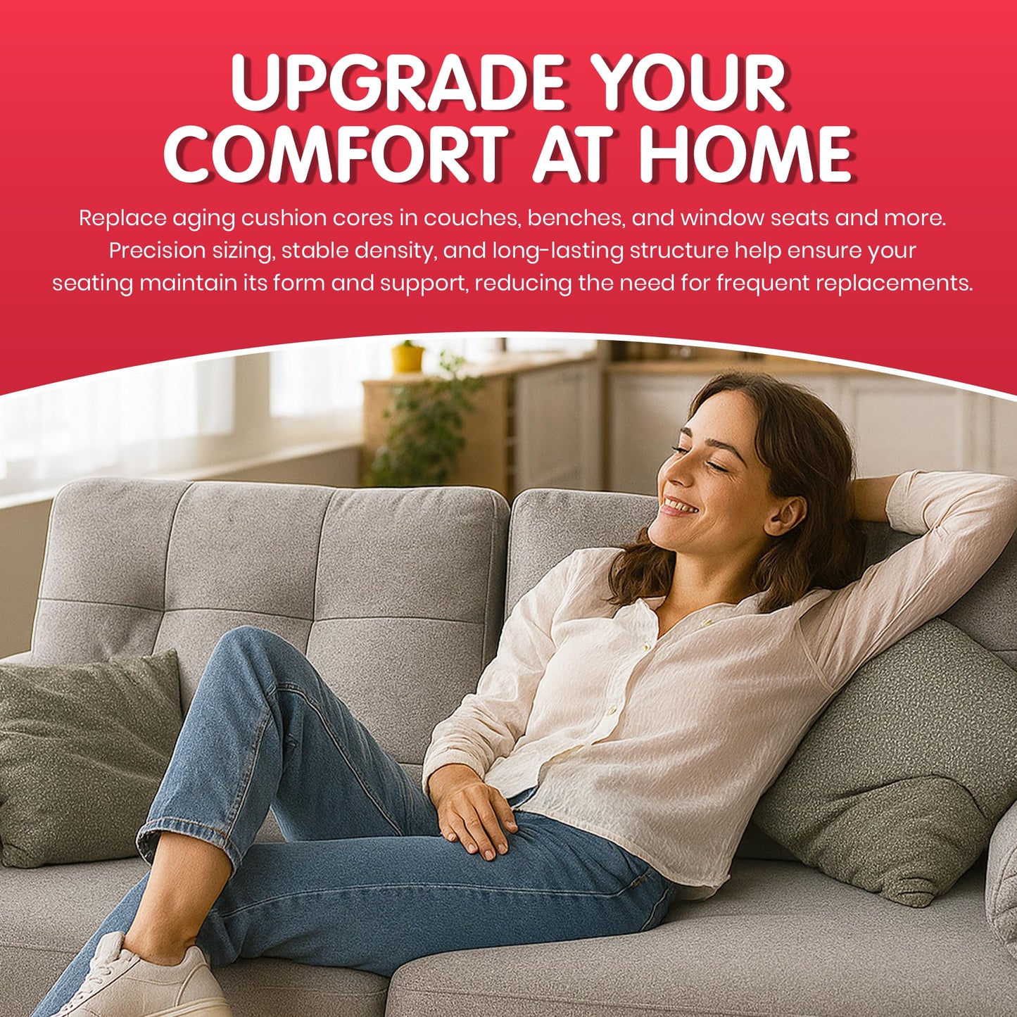 FOAMYFOAM 2Pack High Density 4 inch Thick, 24 inch Wide, 72 inch Long Upholstery Foam, Cushion Replacement