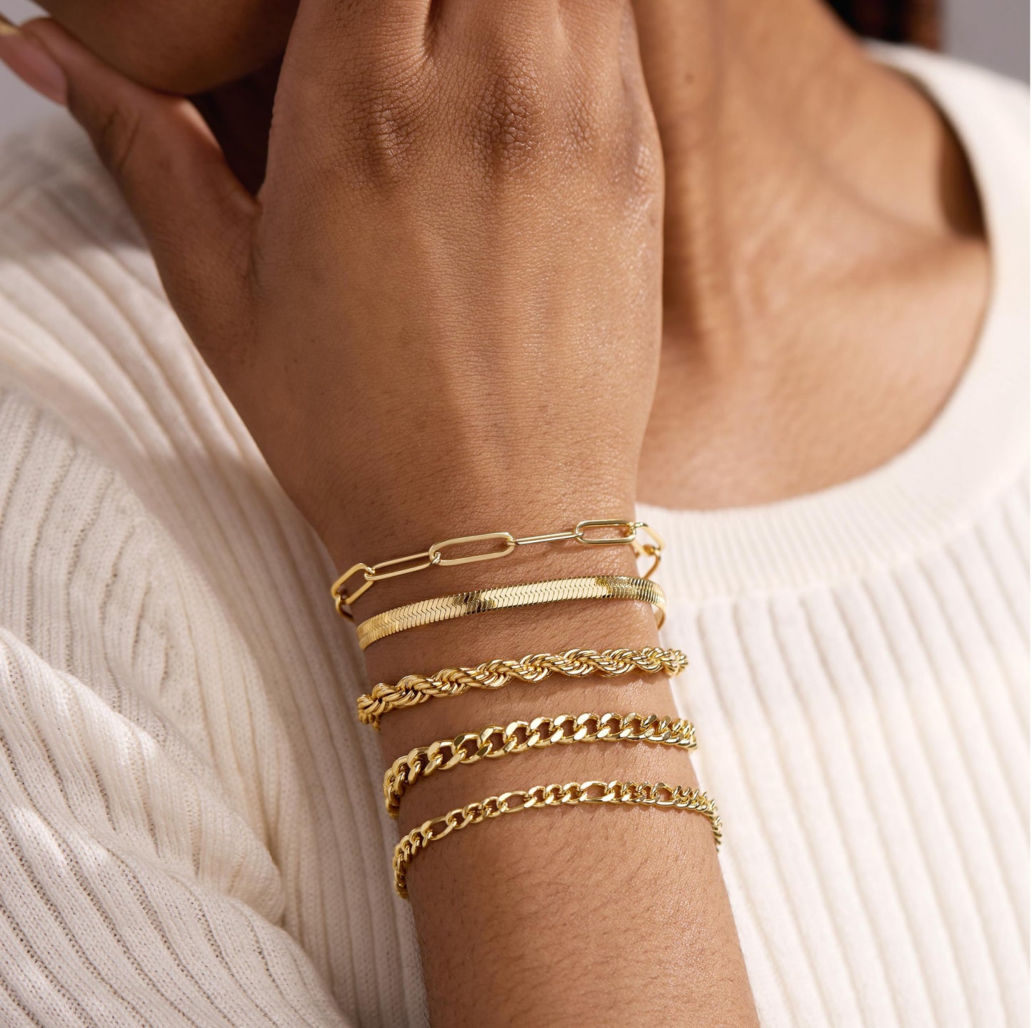 Poxtex Pearl Bracelets for Women, Silver Plated Waterproof Bracelets for Women, Pearl Layered Jewelry Sets, Mother Day Jewelry Gifts for Mom