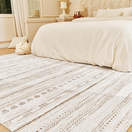 8x10 Area Rugs for Living Room Machine Washable Rug Distressed Indoor Carpet Neutral Moroccan Boho Rug Ultra Soft Area Rug for Bedroom Dining Room Playroom Office, Light Brown