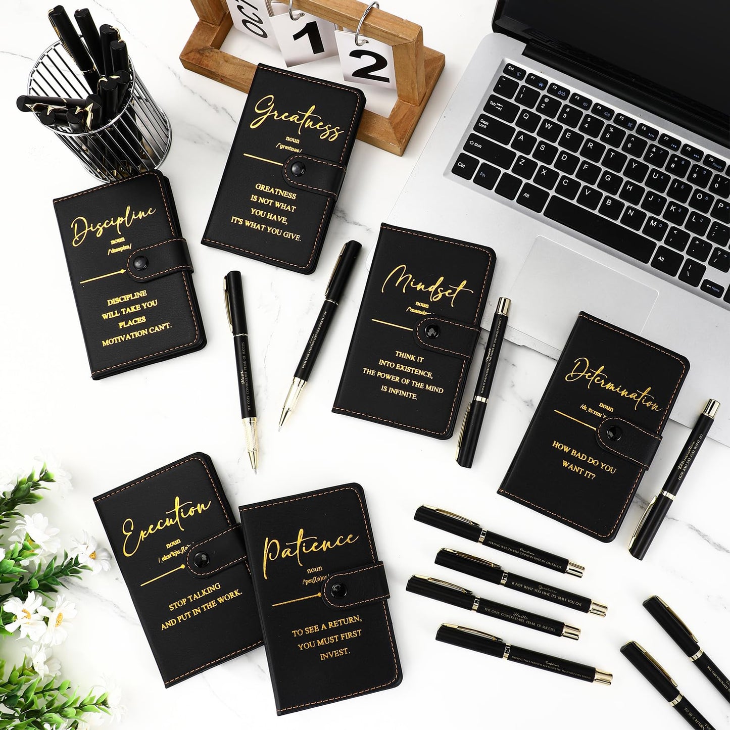 Tenceur 10 Sets Teacher Appreciation Gifts in Bulk Pocket Notebooks with Pens Motivational Leather Journals for Staff Employee Teacher Students Office School Supplies (Black)