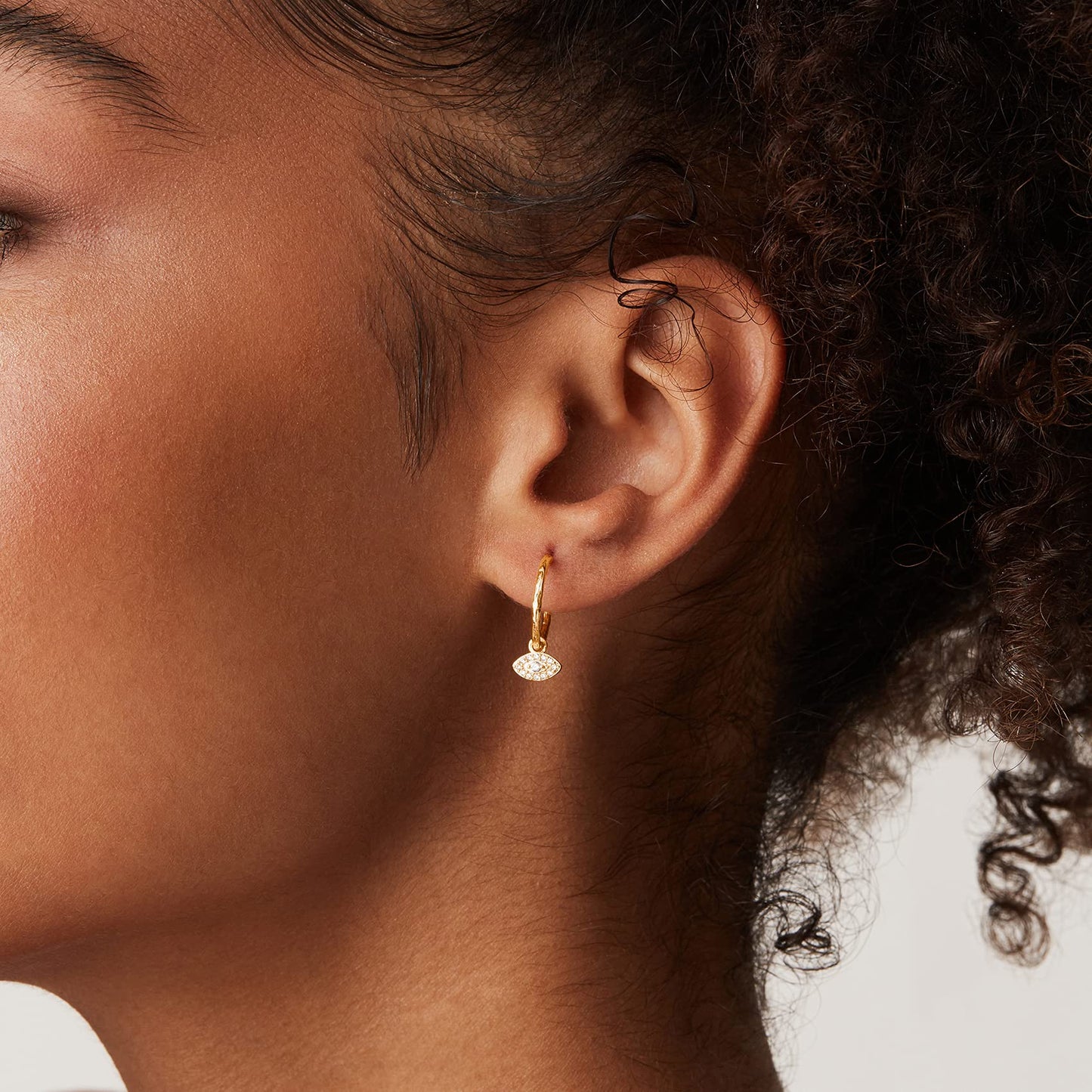 PAVOI 14K Yellow Gold Plated 925 Sterling Silver Post Huggie with Dangle - Small Hoop Earrings for Women - Trendy Evil Eye Hoop Earrings - CZ Huggie