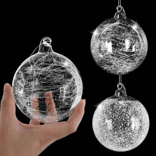 2 Pcs Glass Christmas Ball Ornaments Bulk 4 Inch Christmas Tree Ornaments Large Clear Glass Snowflake Dots Hanging Ball Decorations for Trees Xmas Party Home Decor