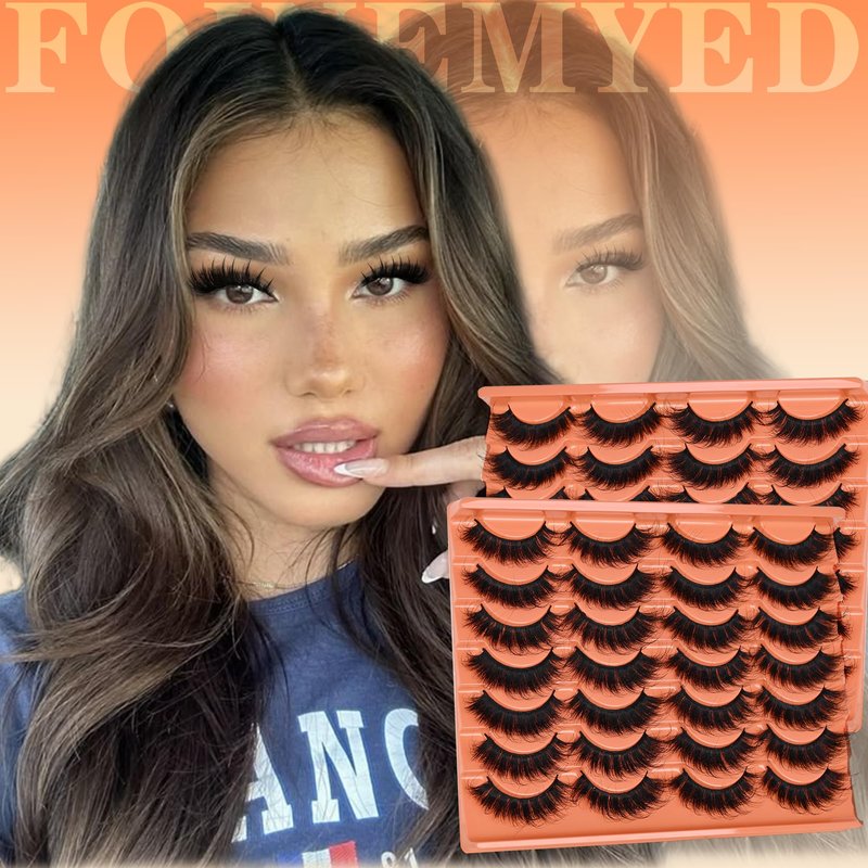 Faux Mink Lashes Manga Look Spiky Strip Lashes Volume False Eyelashes 14 Pairs Dramatic Eyelashes 20mm Long Lash D-Curly Strips Lashes Pack