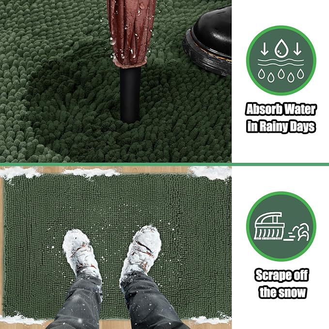 IM HOME Chenille Absorbent Outdoor Doormat 30" x 20", Washable Muddy Door Mats for Dog Non Slip Indoor Doormat Dog Mat for Muddy Paw Front Inside Doormats for Entryway Olive