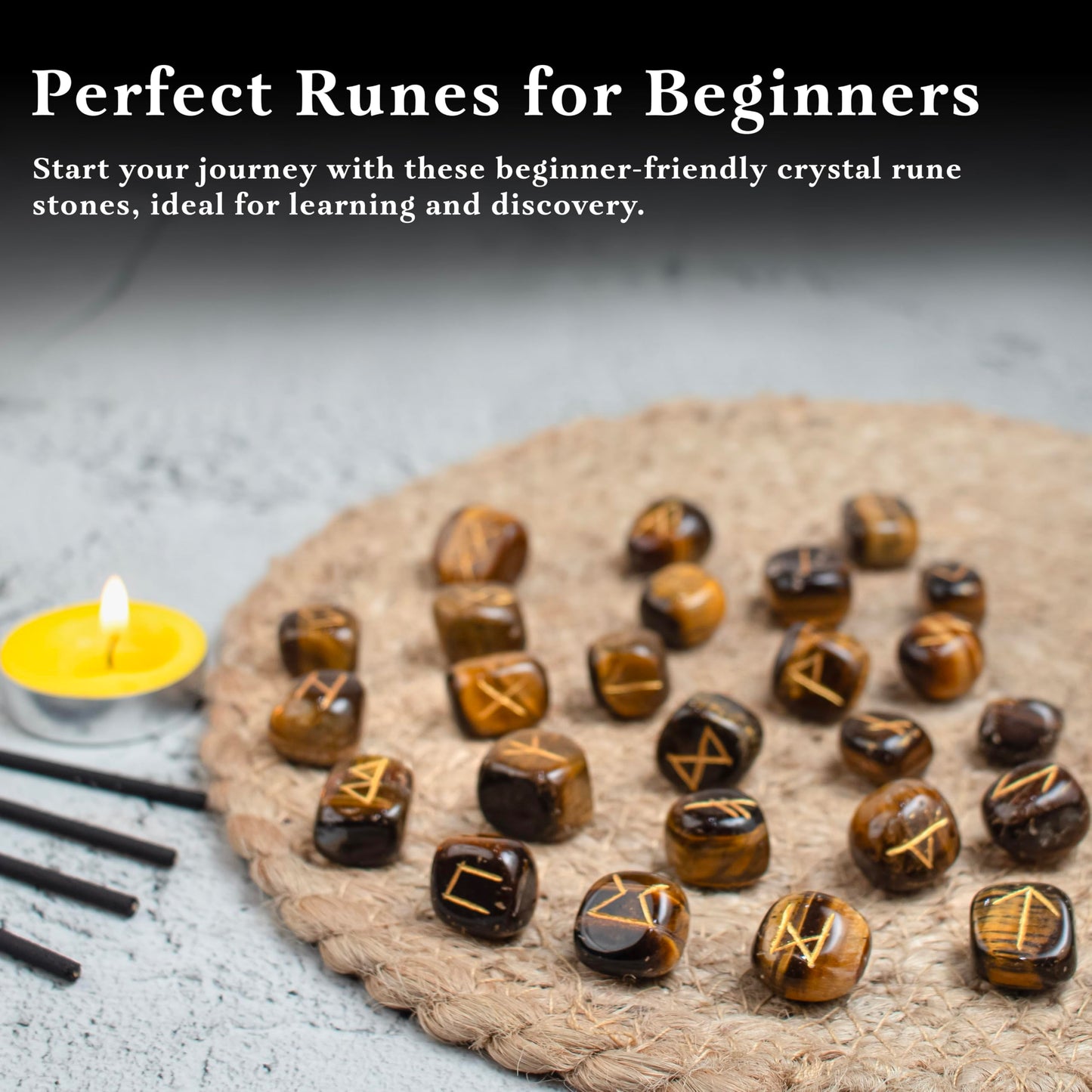 Crocon Tiger Eye Gemstone Tumbled Rune Stones with Elder Futhark Alphabet Engraved 25 pcs Runes Set Crystal Divination Healing Chakra Reiki with a Pouch & A Rune brochure Size : 15-25 mm