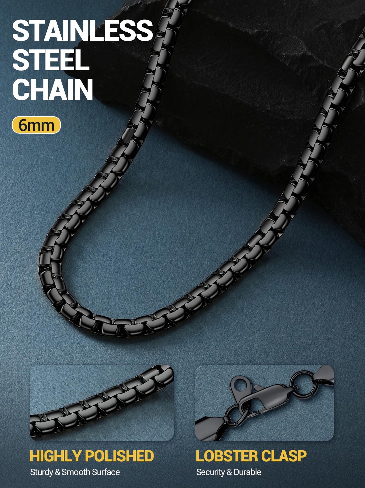 PROSTEEL Black Chain for Men Hip Hop Jewelry Flat Chain 22inch Stainless Steel Necklace