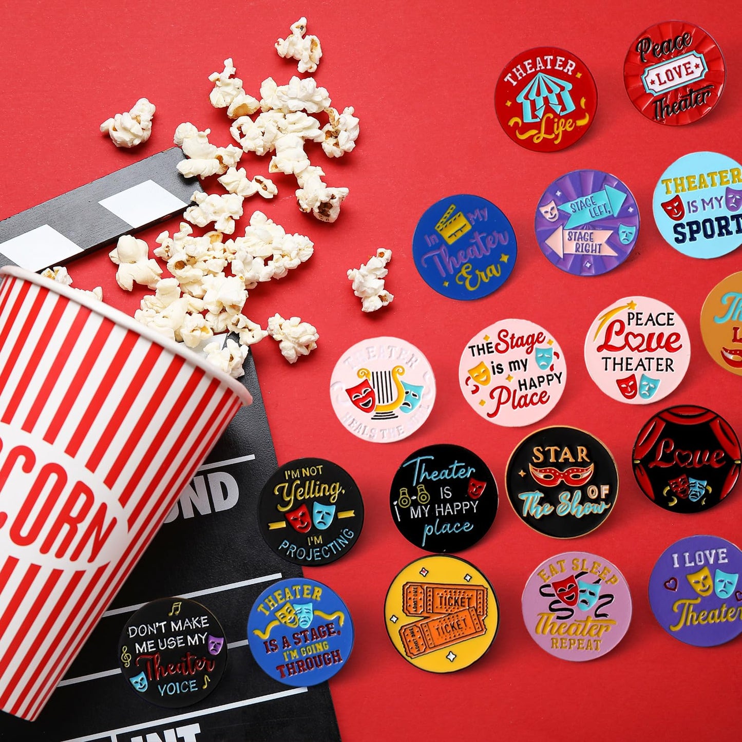 Huquary Theater Pins Bulk Musical Theater Gifts Broadway Comedy Tragedy Mask Enamel Pins Charms Performance Award Theater Lapel Badge for Drama Lovers Events Groups Party Favors(25 Pcs,Theater Theme)