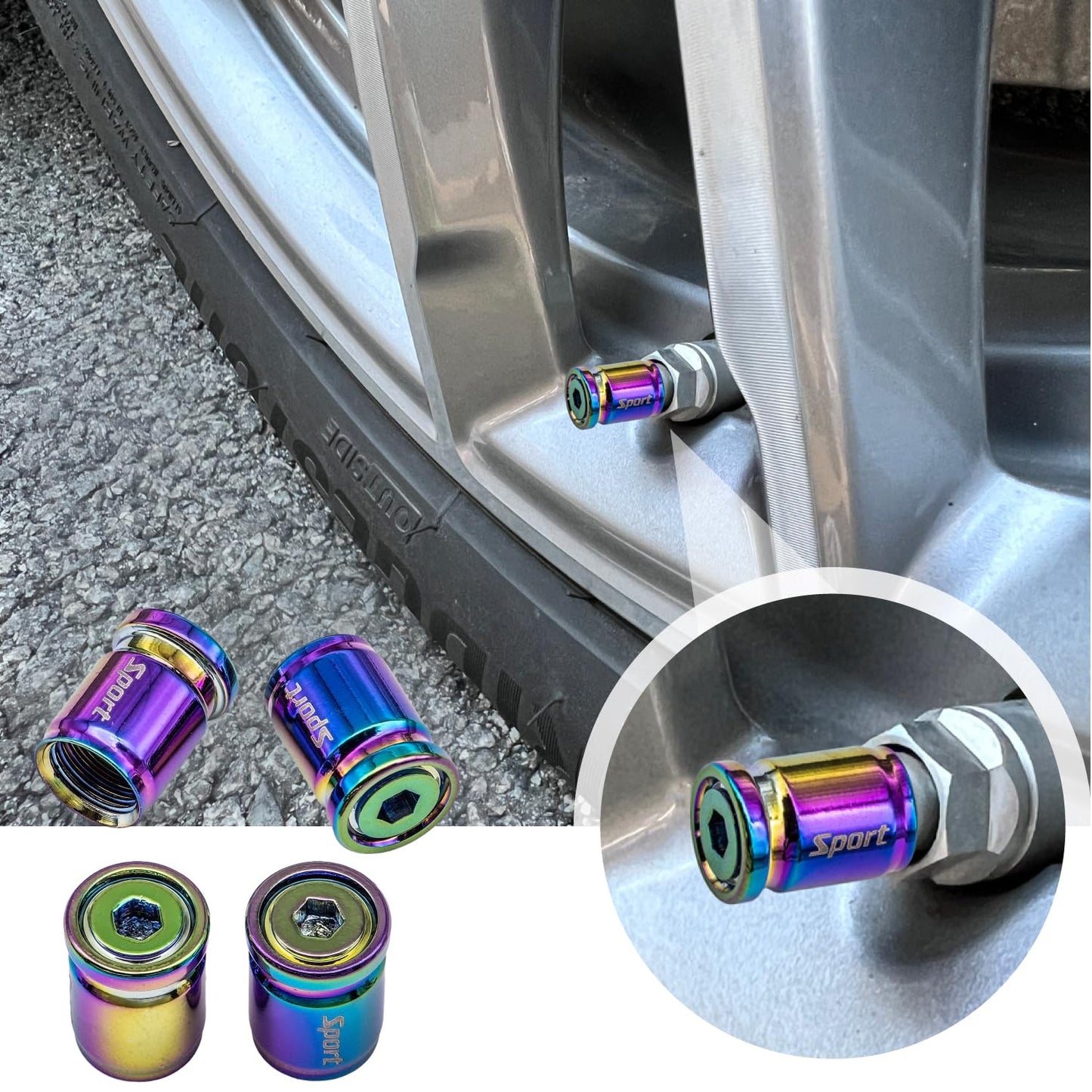 MEAJOO 4 PCS Anti Theft Car Tire Valve Stem Caps, Universal Aluminum Tire Valve Caps with O Ring Rubber Seal Fit for Cars, Trucks, Motorcycles, Bicycles (Colorful)