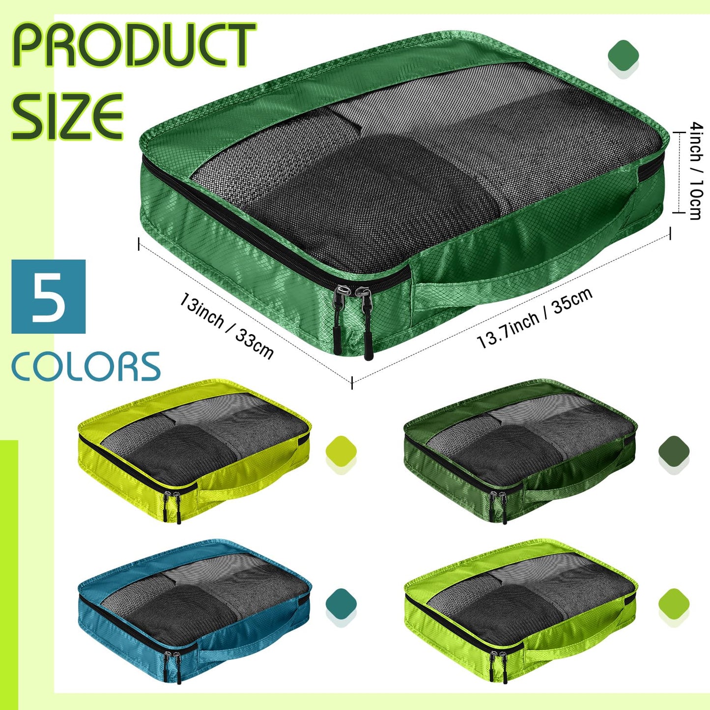 Bulyoou 5 Pcs Packing Cubes for Suitcase Large Travel Cubes Carry on Luggage Organizer Bags for Clothes Accessories(M,Green)