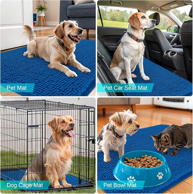 OLANLY Dog Door Mat for Muddy Paws 47x32, Absorbs Moisture and Dirt, Absorbent Non-Slip Washable Doormat, Quick Dry Chenille Mud Mat, Entry Indoor Entryway Carpet for Inside Floor, Deep Navy Blue