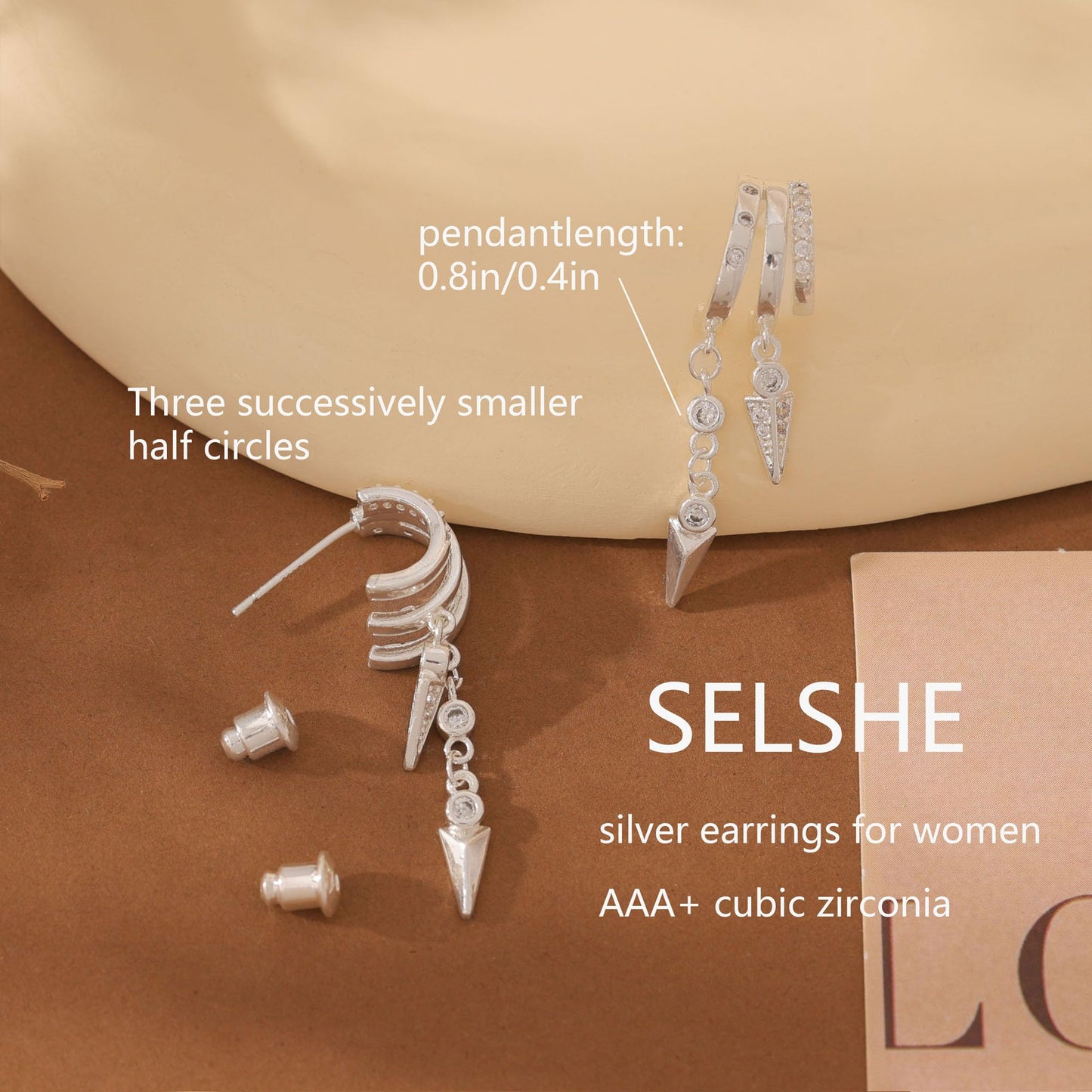 SELSHE Silver Hoop Earrings for Women,Simple Silver Dangle Earrings Dainty Triple Hoop Earrings Studs Hypoallergenic Statement Huggie Earrings for Women Trendy Cute Jewelry