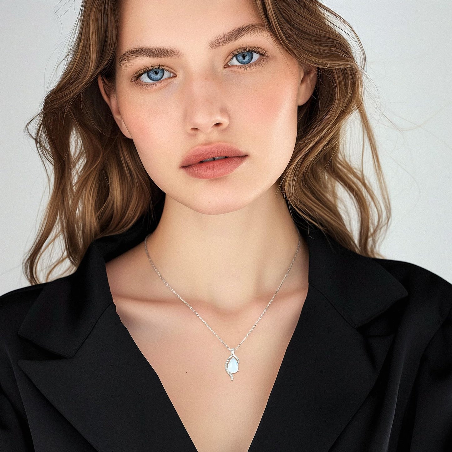 FANCIME June Birthstone Necklace for Women Teardrop Moonstone Necklace S925 Sterling Silver Gentle Love Birthday Gifts for Mom Women, 16"+2" Inches