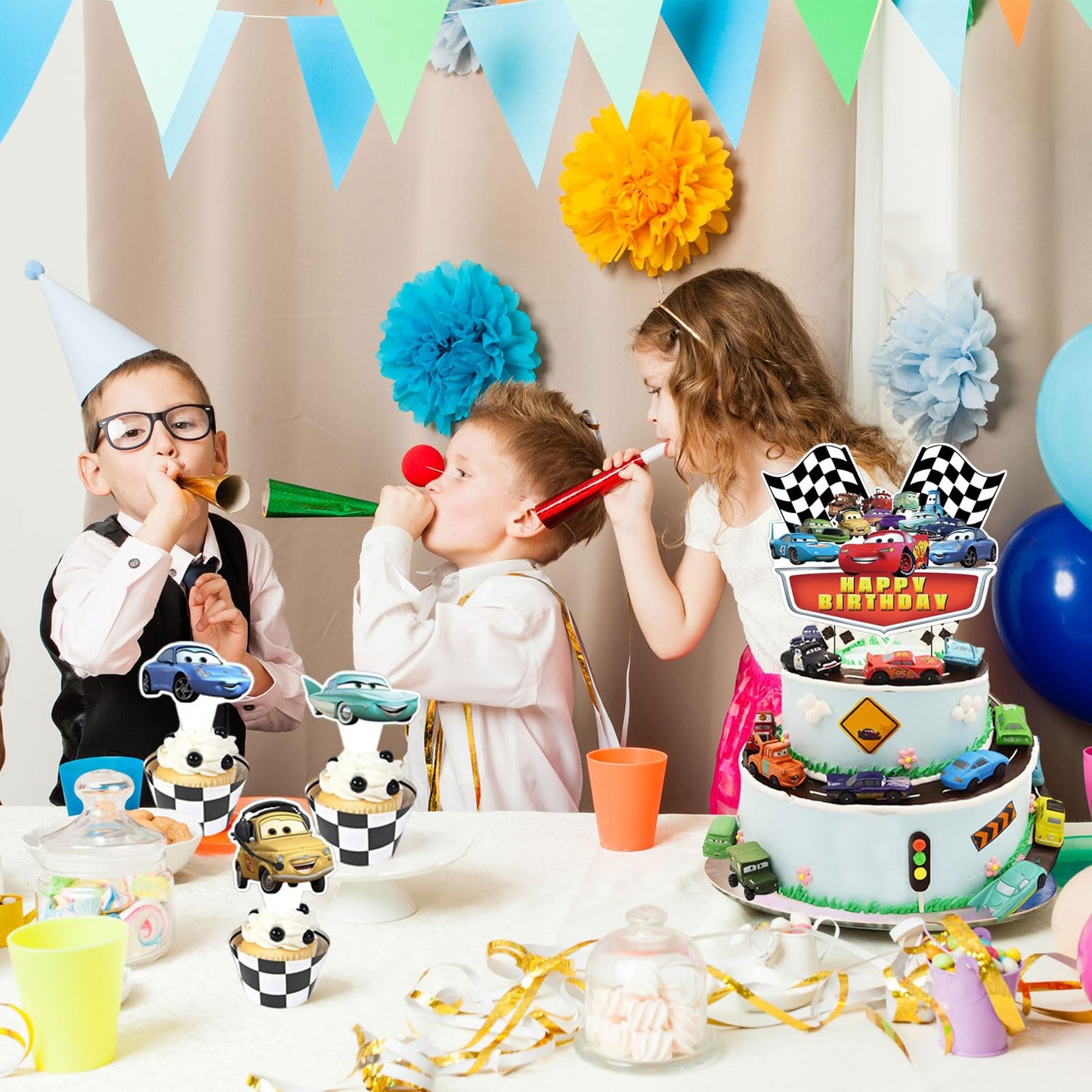 25 Pcs Car Cartoon Theme Happy Birthday Cake Toppers, Cute Cake Topper, This 25-Piece Birthday Cake Decoration Set is Absolutely the Perfect Choice for Your Party Celebrations.