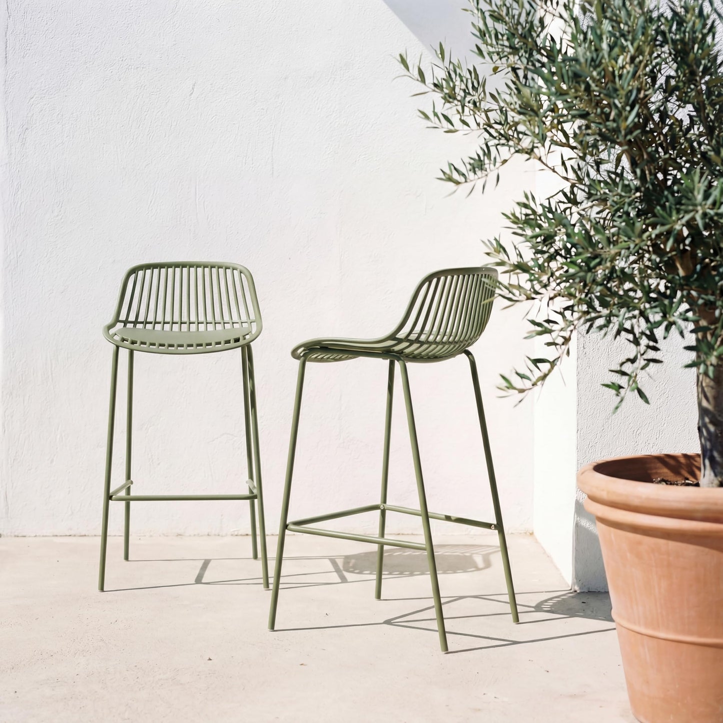 Merax Lightweight Outdoor Bar Chairs Set of 2, Weather-Resistant Plastic & Metal Backless Patio Bar Stools, Bar Height for Balcony, Garden, Poolside, Sage Green