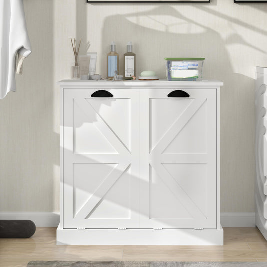 agnixnaf Two-Compartment Tilt-Out Laundry Sorter Cabinet with Removable Cloth Bags,Laundry Room Organization,UV Painting Cabinet for Laundry Room,Bathroom,Utility Room-White
