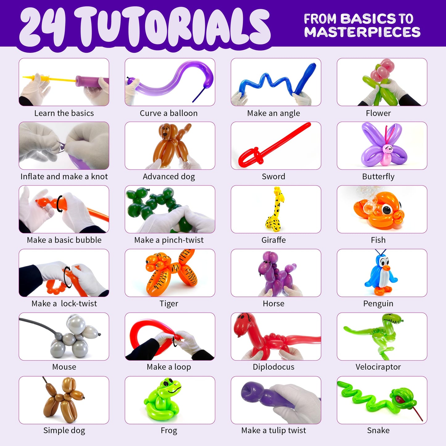 Dan&Darci Balloon Animal Twisting Kit with Pump for Kids - Boy & Girl Gift - Birthday Gifts for Girls and Boys - Arts and Crafts for Ages 8-12 - 6 7 8 9 10 11 12 Year Old - Animals Balloons