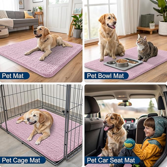 Smiry Dog Door Mat for Muddy Paws 47x32, Absorbs Moisture and Dirt Doormat, Non-Slip Washable Quick Dry Chenille Front Door Mat Indoor Entrance, Entryway Carpet for Inside Floor, Dusty Rose