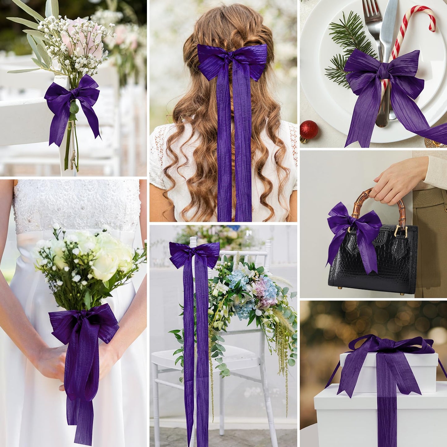 GouZaak 1.5 Inch x 25 Yards Purple Fabric Crinkled Ribbon,Silk-Like Wrinkled Ribbons,for Gift Wrapping Basket Wreaths Bows Making Home Event Decor DIY Crafts Christmas Tree Top Bows