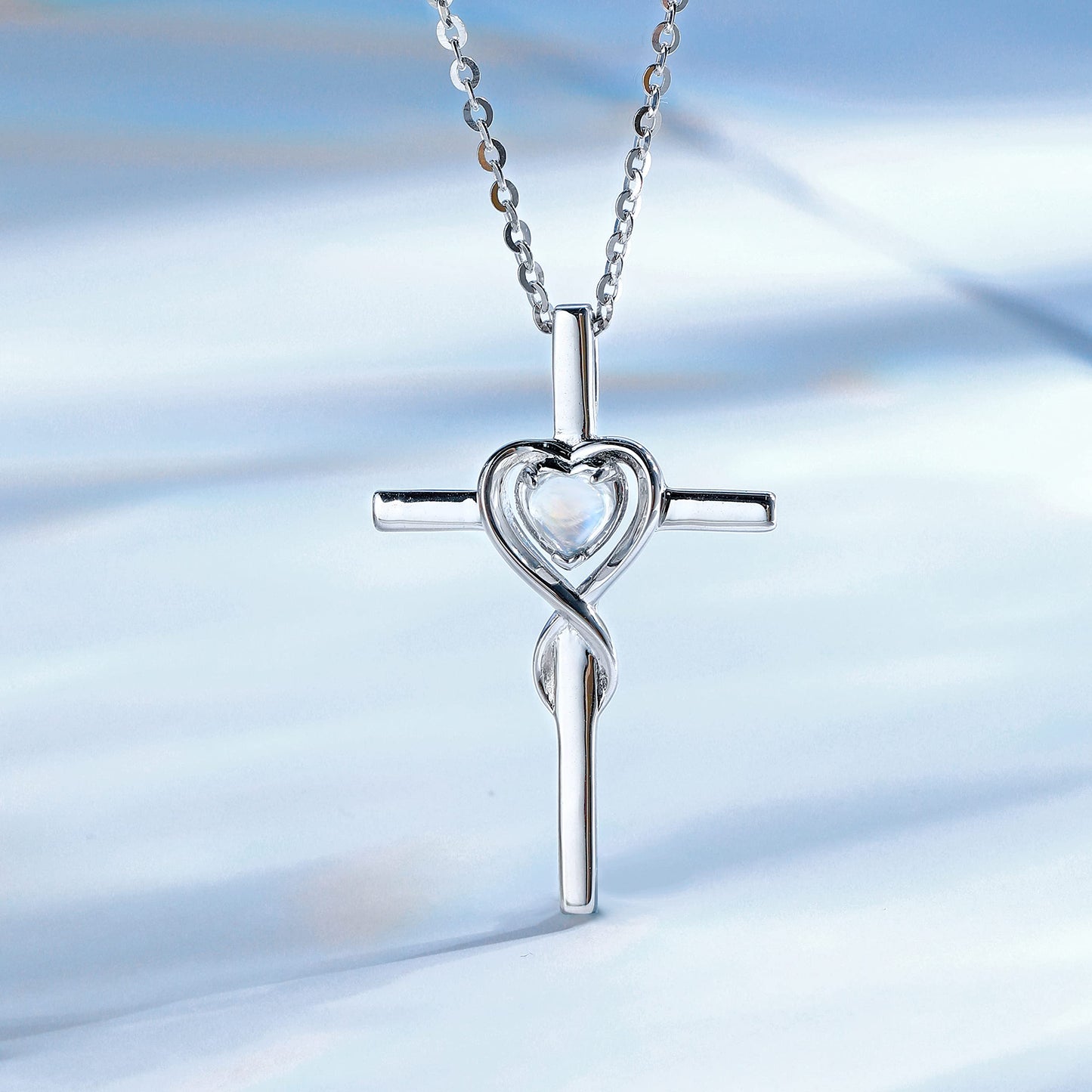 FANCIME Cross Necklace For Women Sterling Silver Birthstone Moonstone Necklace Infinity Heart Cross Pendant June Birthstone Jewelry Gifts for Women