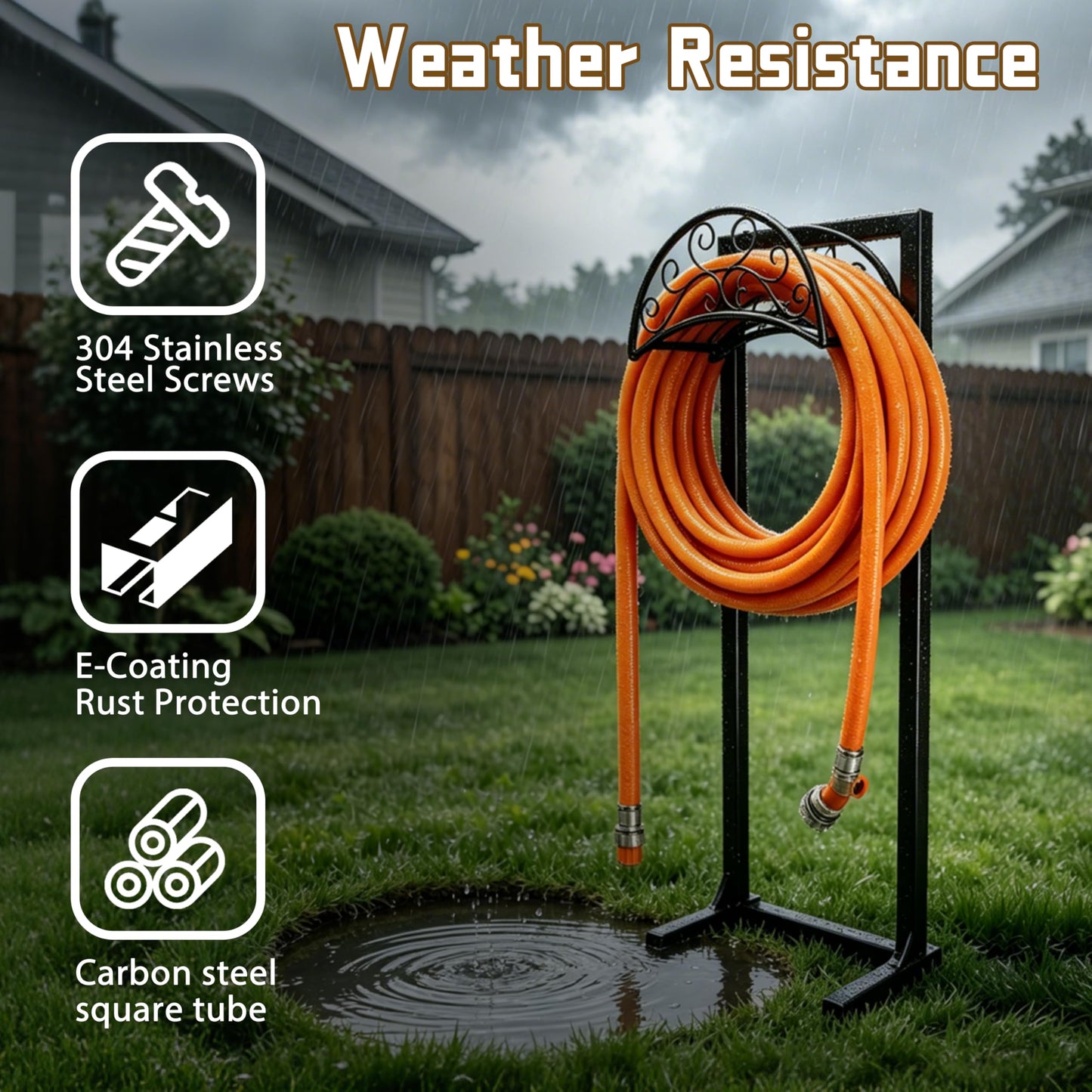 SYITCUN Garden Hose Holder, Heavy Duty Stainless Steel Garden Hose Reel with Triangle Reinforcement, Supports 150 ft Hose, 45-Inch Ergonomic Water Hose Stand for Outside, Black