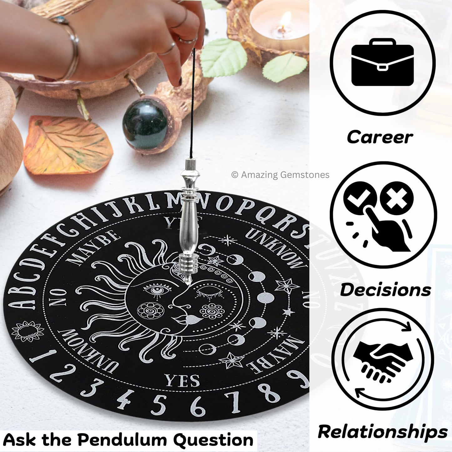 Amazing Gemstone Healing Metal Pendulums for Divination, Silver Double ISIS 7 Ring Karnak Steel Copper Pendulum High Energy Pendulo de Bronce Pendulos de Mesa MP79