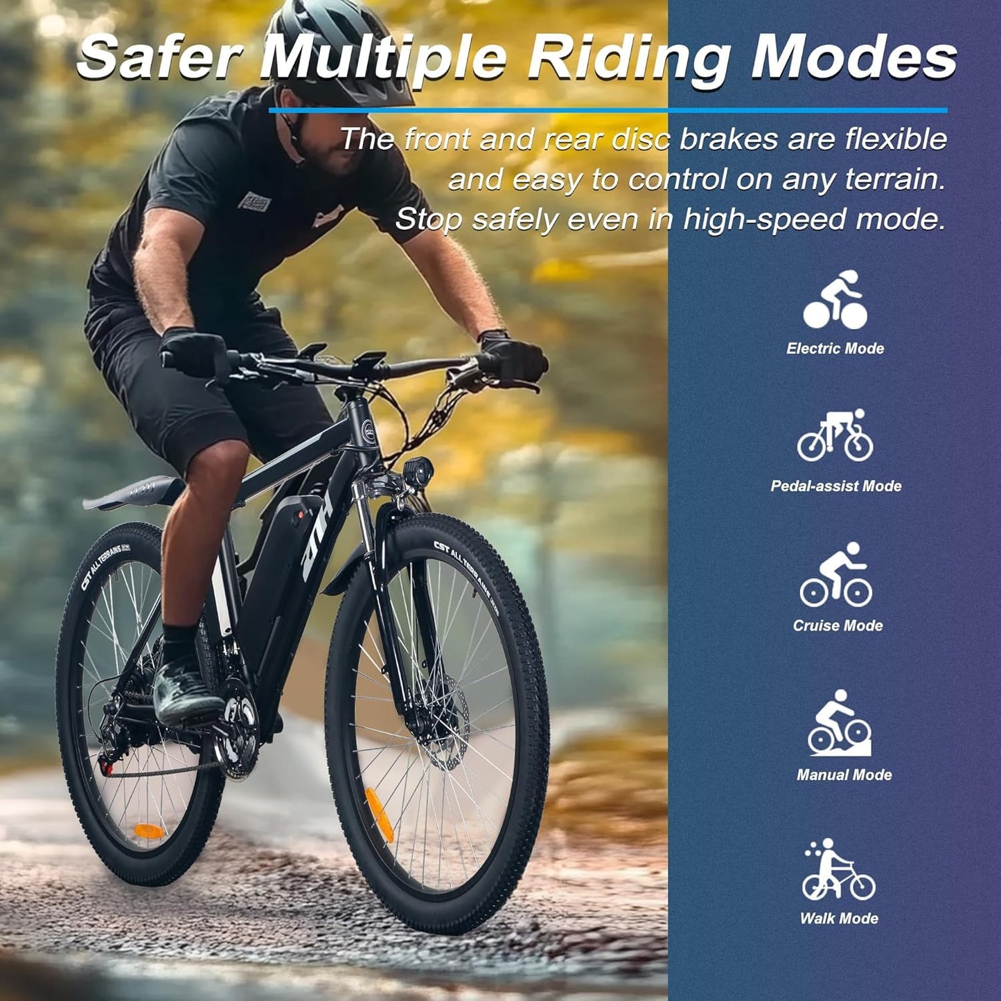 ZNH Electric Bike for Adults, 750W Peak Electric Mountain Bike with 48V 13Ah Removable Battery, 20MPH Brushless Motor Up to 50 Miles, Suspension Fork, 26'' Fat Tire Commuter Ebike, Black