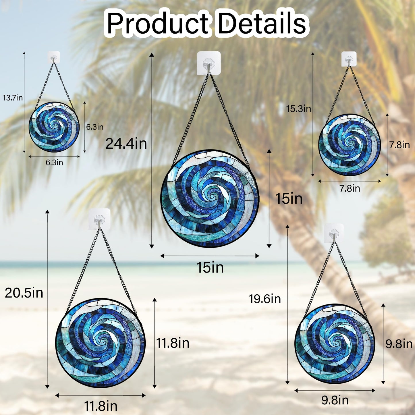 CRISGIF Stained Glass Window Hanging - Blue Abstract Swirl Suncatcher for Doors Garden Patio Unique Sun Catchers Decor Christmas Mother's Day Birthday Gifts for Women Men Mom Nana Friend 11.8 in
