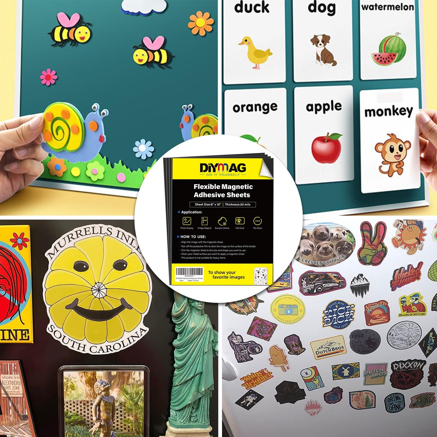 DIYMAG 16Pack Magnetic Adhesive Sheets Photo Mat, Magnetic with Adhesives Backing, 8x10 Inch Flexible Magnet for Crafts Photos and Die Storage Easy to Cut