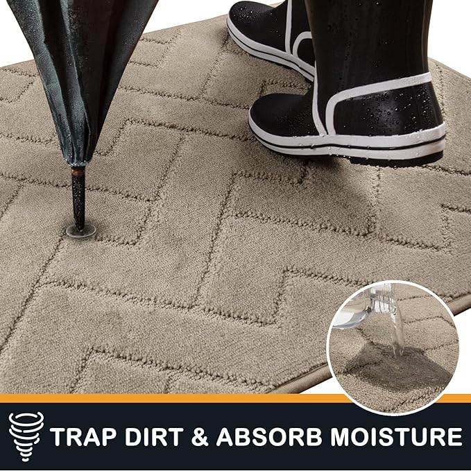 PURRUGS Dirt Trapping Door Mat 32" x 47", Non-Slip Machine Washable Entry Rug, Dog Doormat, Indoor Front Door Mat, Super Absorbent Entryway Rug for Muddy Shoes & Paws, Taupe