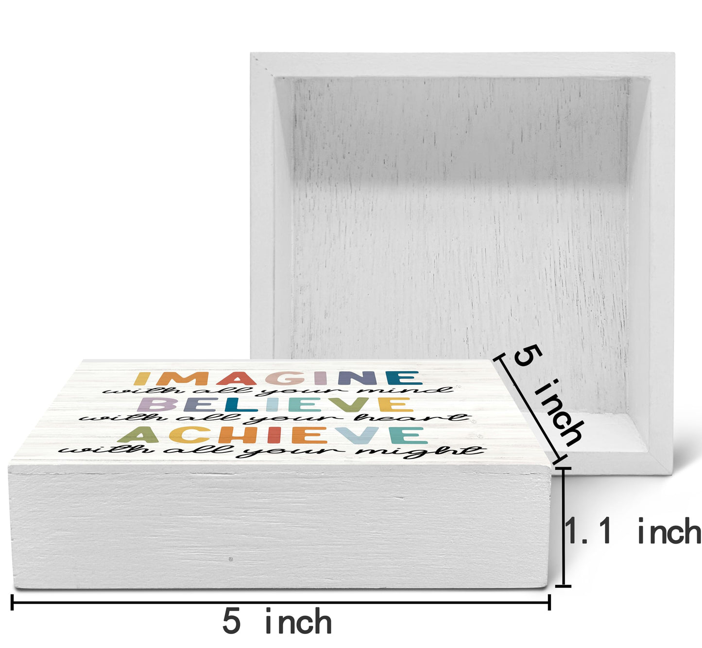 SRADMO Inspirational Wood Box Sign Desk Decor, Imagine Believe Achieve Motivational Theme Wooden Block Box Sign Decoration for Home Office Workplace Desk Shelf Table Decor