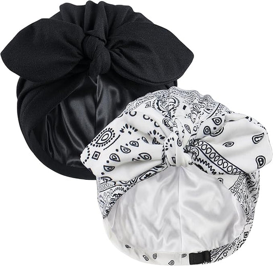 Ababalaya Satin Lined Beanies for Women Chemo Headwear Silky Lined Cotton Sleeping Cap