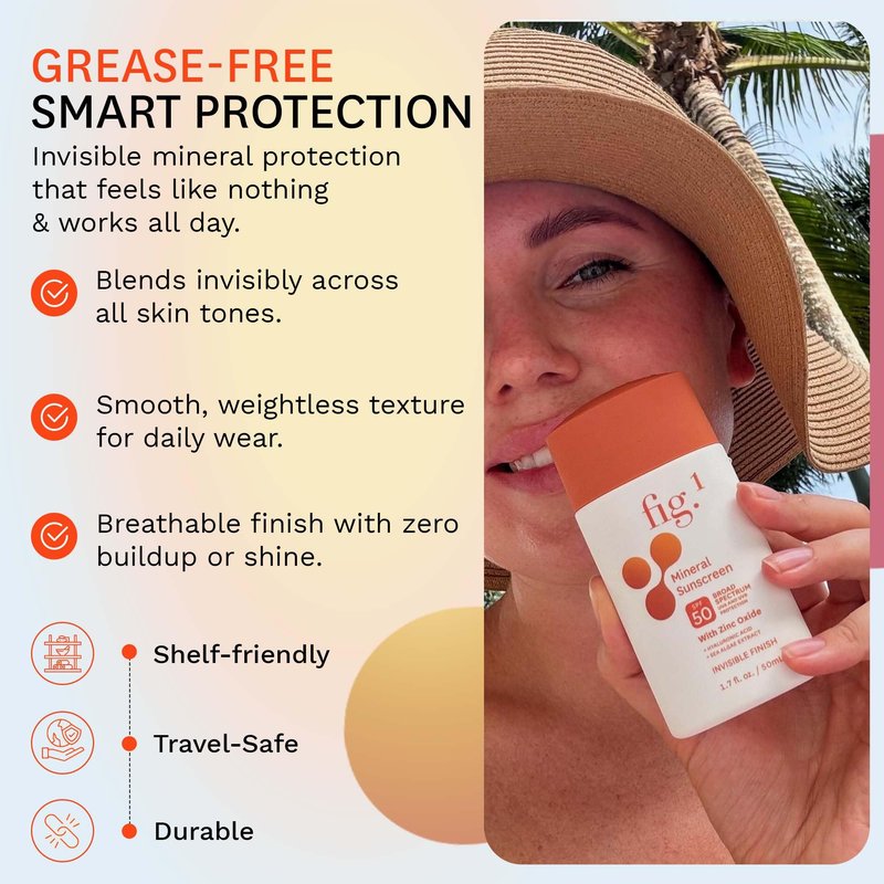 Fig.1 Mineral Sunscreen for Face SPF 50 | Zinc Oxide Face Sunscreen Moisturizer with Hyaluronic Acid & Antioxidant | Broad Spectrum Sun Protection –Fragrance-Free, Lightweight, Invisible Finish, 1.7oz