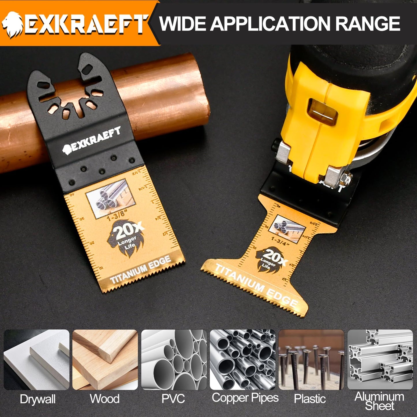 55 PCS Multitool Blades, Professional Universal Titanium Oscillating Tool Blade for Metal Wood Plastic, Japanese Teeth Fast Cutting Oscillating Saw Blades Fit Dewalt Milwaukee Ryobi Rockwell Fein