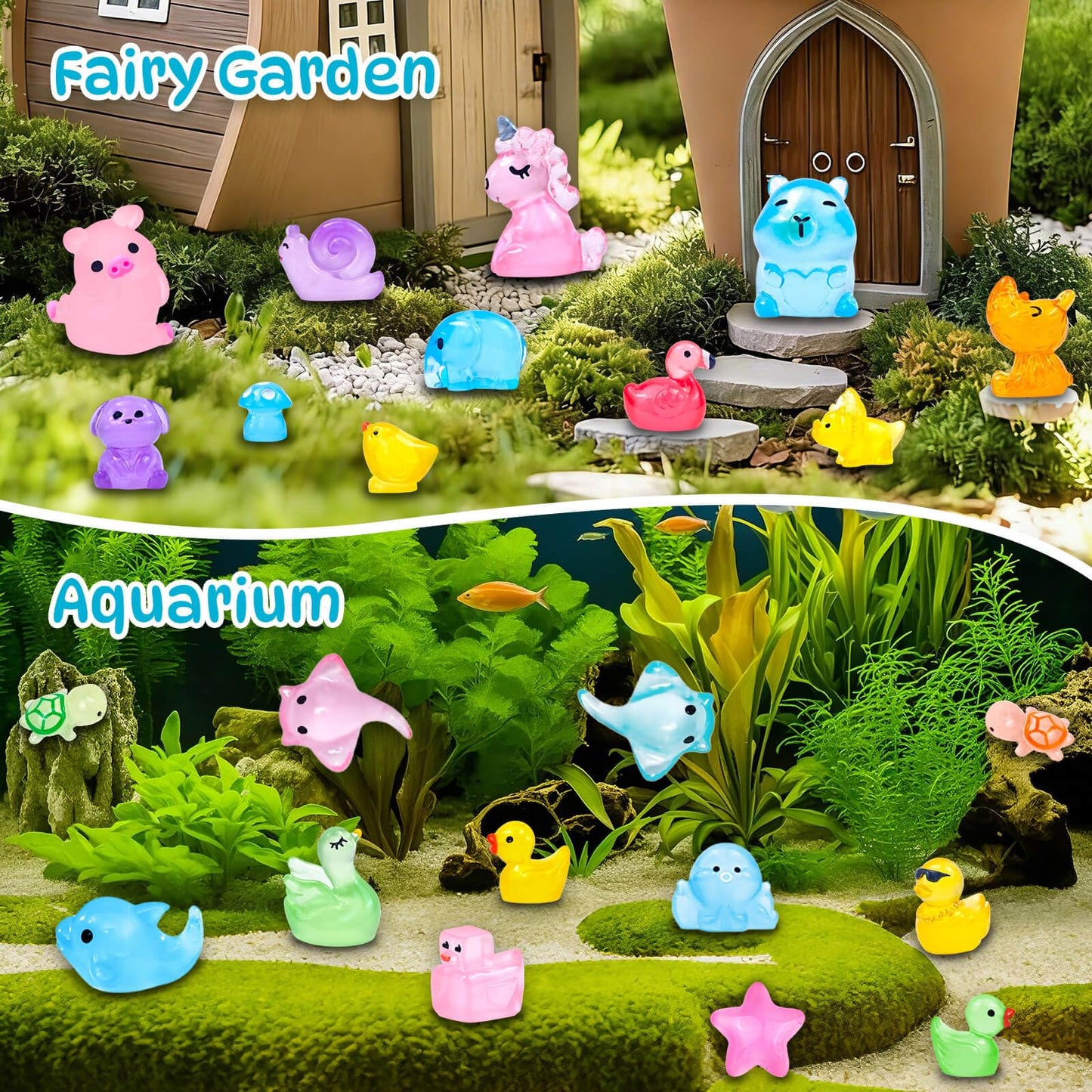 Feivando 160 Pcs Luminous Mini Resin Animal Figures Glow in the Dark Small Little Tiny Ducks Animal Miniature Figurines for Crafts Fairy Garden Accessories Micro Landscape Decoration