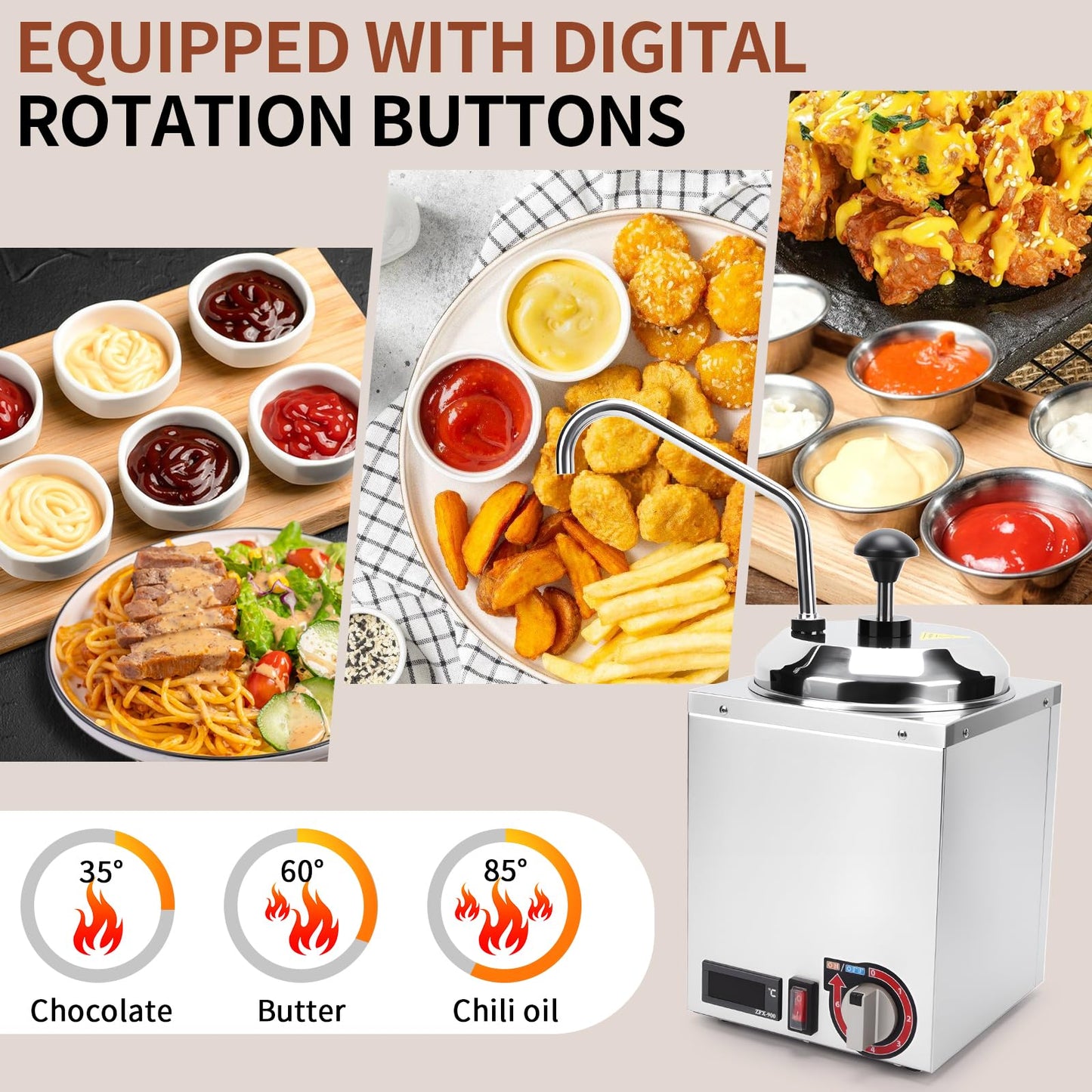 XGLWLOFSSQ Digital 2.65 Quart Stainless Steel Nacho Cheese Warmer & Dispenser - Insulated Heated Sauce Pump for Fudge/Butter/Caramel