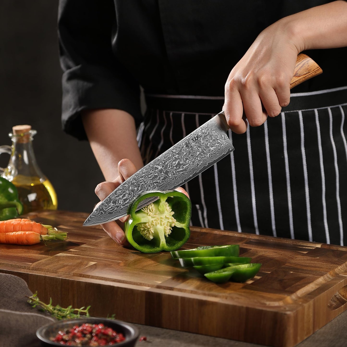 Wakoli EDIB Pro 5-Piece Damascus Knife Set – Professional Chef Knives Set with VG10 Core Blades, 67-Layer Damascus Steel and Ergonomic Pakkawood Handles – Premium Kitchen Knives in Wooden Gift Box