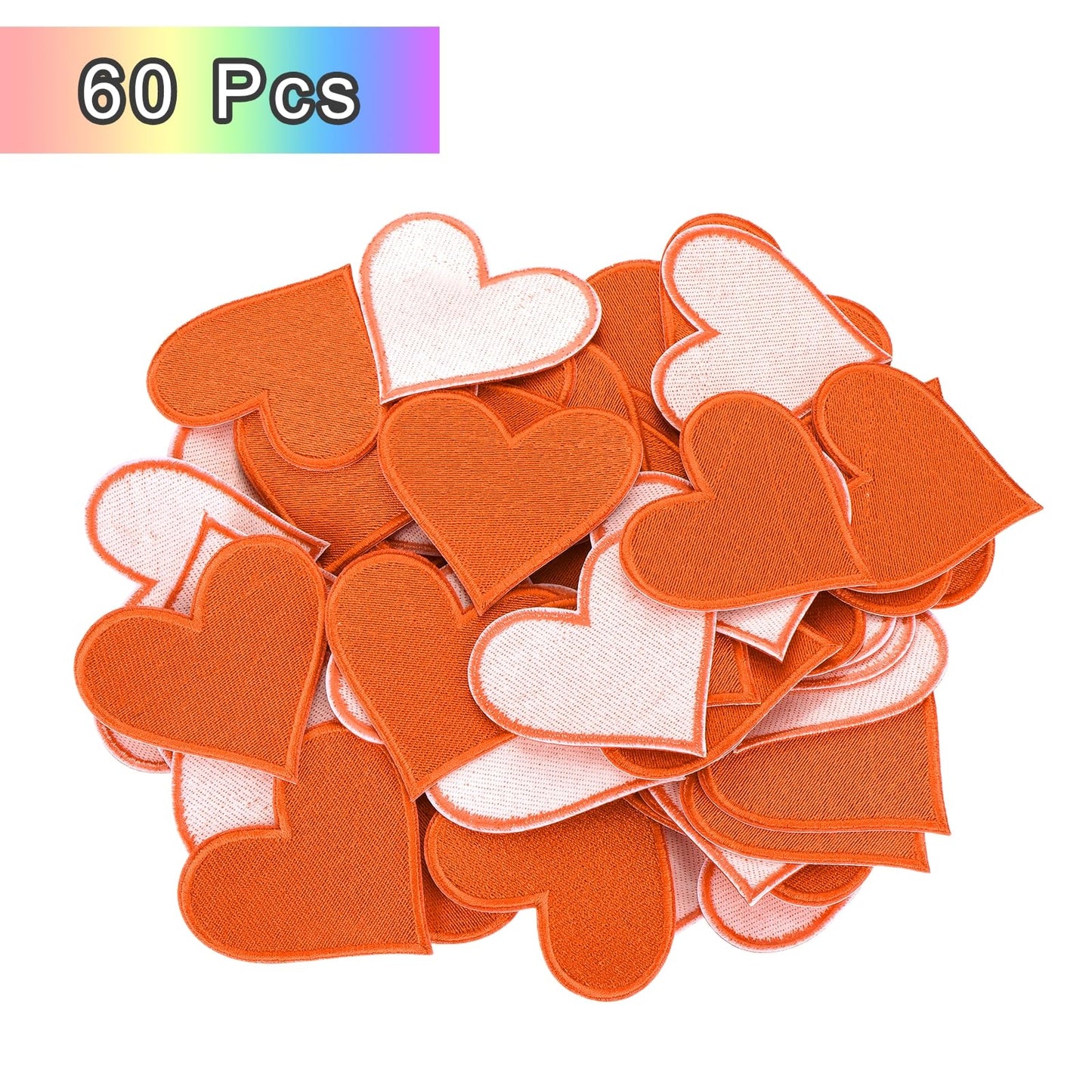 MECCANIXITY 60pcs Large Heart Shaped Iron on Patches 2.7x2.8 inch Embroidered Sew Patches Appliques Garment Embellishments for Clothing Repair Backpack, Orange