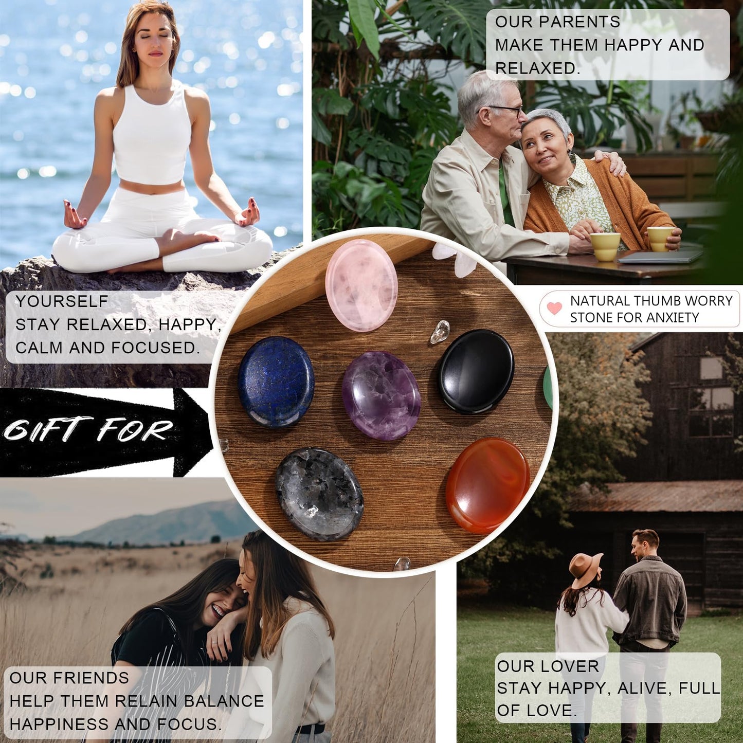 GolbalJew Labradorite Thumb Worry Stone for Anxiety Healing Crystals Sets, Hand Carved Crystals and Healing Stones, Meditation Crystal Reiki Natural Relax Palm Stone for Anxiety Therapy Relief