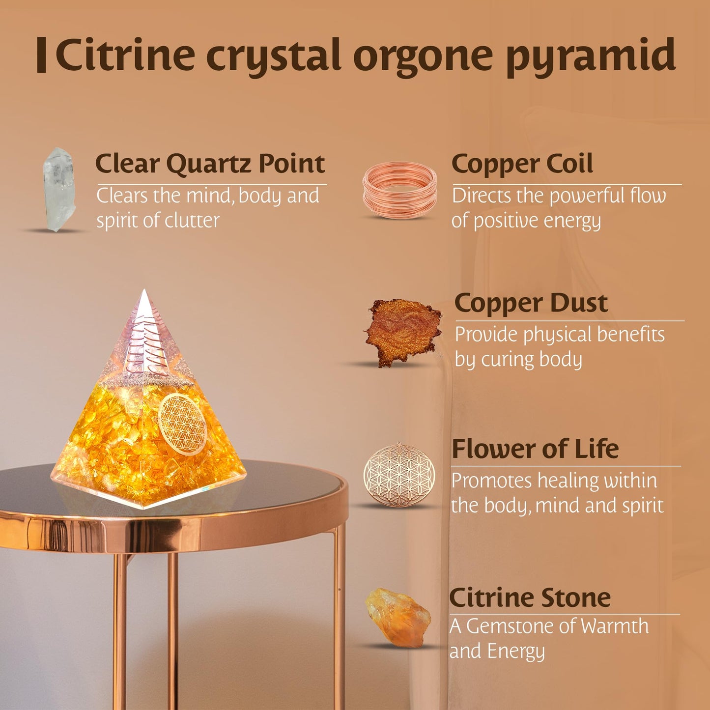 Orgone Citrine Pyramid for Success Handcrafted Orgonite Crystal Pyramid for Energy Balance, Meditation, Home Decor & Chakra Support