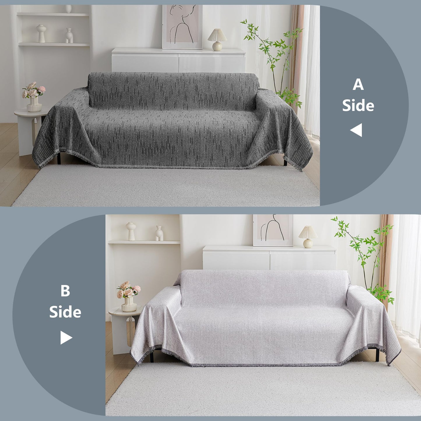 MYSKY HOME Couch Covers for Sofa, Dog Couch Cover Protector, Dark Grey Lines Sofa Covers for Sectional L Shape, Pets Couch Throw Cover Washable Durable Large Couch Cover for Dogs, Cats, 71" X118"