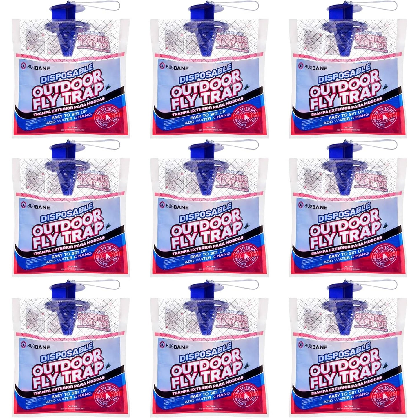 Fly Traps Outdoor Fly Trap for Patio. 9 Non-Toxic Pre-Baited Flies Bags Outdoor Disposable. Hanging Bug Catchers for All Filth Flies Killer for Outside Bug Control in Yard Horse Ranch Trash Can.
