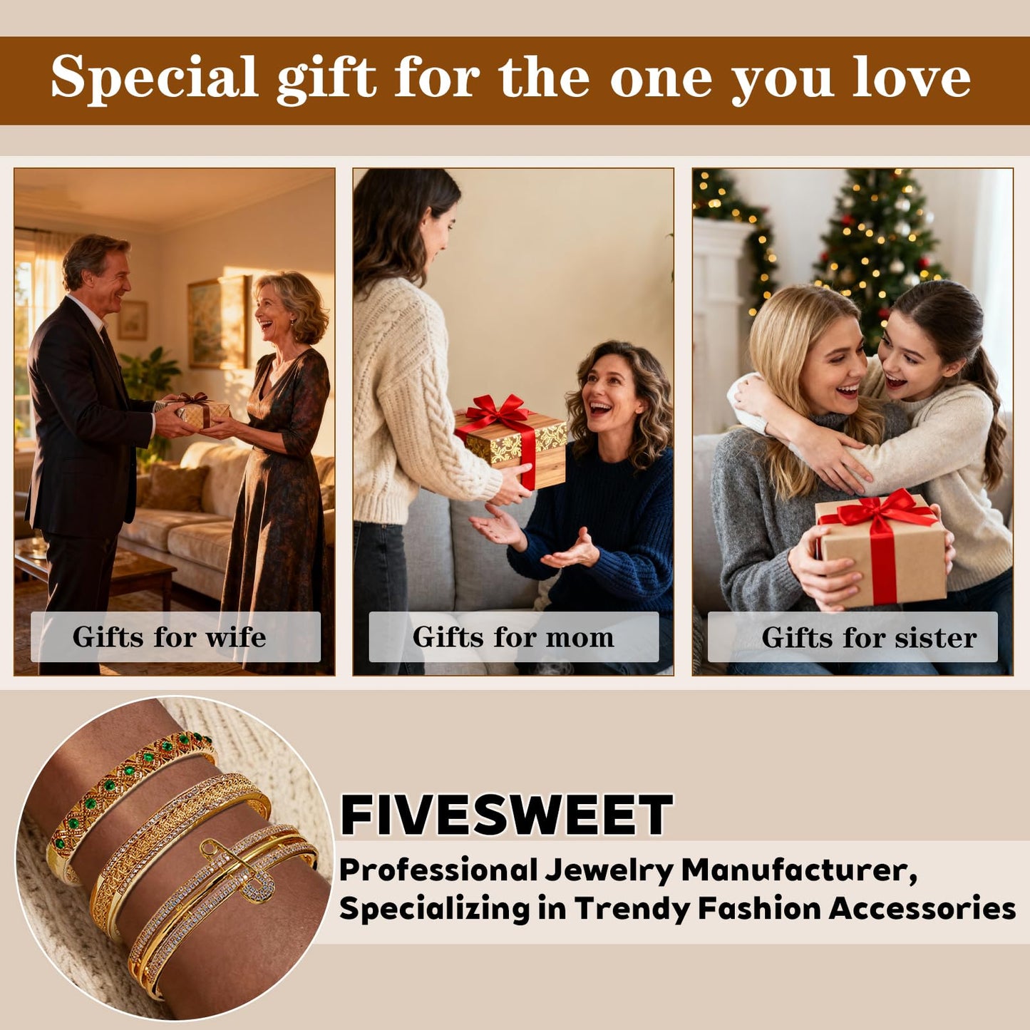 FIVESWEET 3PCS Open Cuff Bangle Bracelet Jewelry Set for Women, Zinc Alloy with 3A Zircon Silver Trendy Stackable Bracelets, 2.4 Inch Diameter Fits Most Adults,Gift for Her, Girlfriend, Wife, Mom, Sister, Lover on Birthday, Christmas, Valentine's Day, Mot