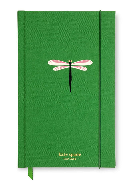 kate spade new york Take Note Large Notebook Journal, Green Cloth Hardcover Journal, Diary Includes 168 Lined Pages, Dragonfly Flight