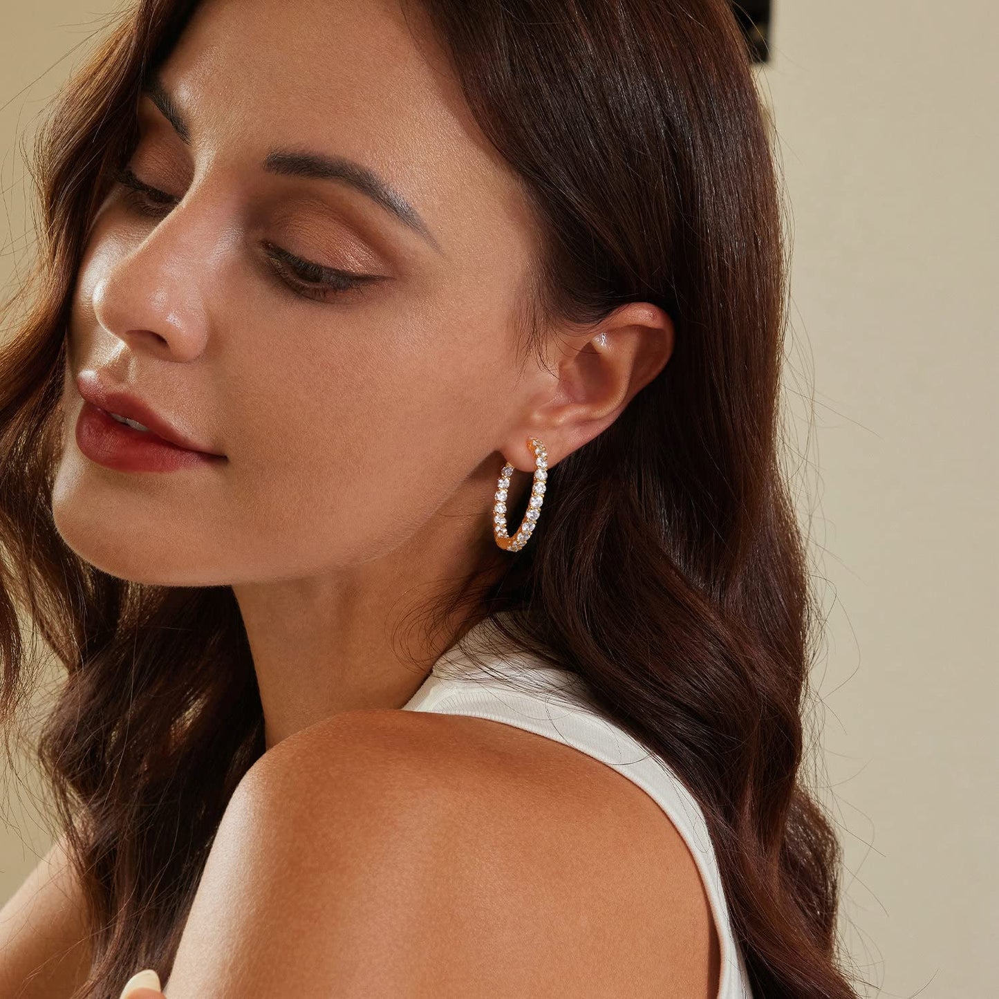 WOSTU Gold Hoop Earrings Yellow Gold Plated Cubic Zirconia Hoops for Women, Anniversary, Valentine's Day, Mother's Day, Birthday Gift