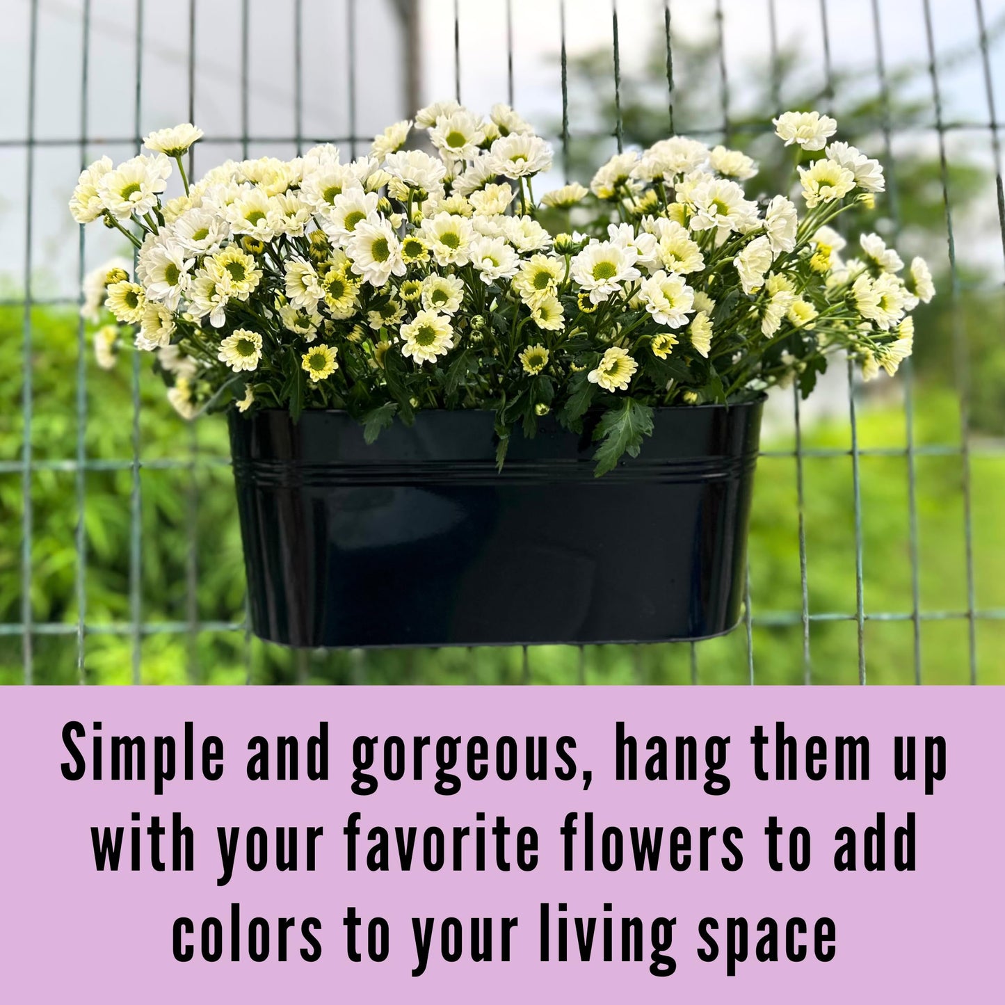 LaLaGreen 17 Inch Rail Planter (8-PIECE COMBO SET) Black Large Metal Hanging Railing Fence Flower Pots, Modern Balcony Gardening for Apartment Garden Style Iron Patio Planters Outdoor Deck Decorations