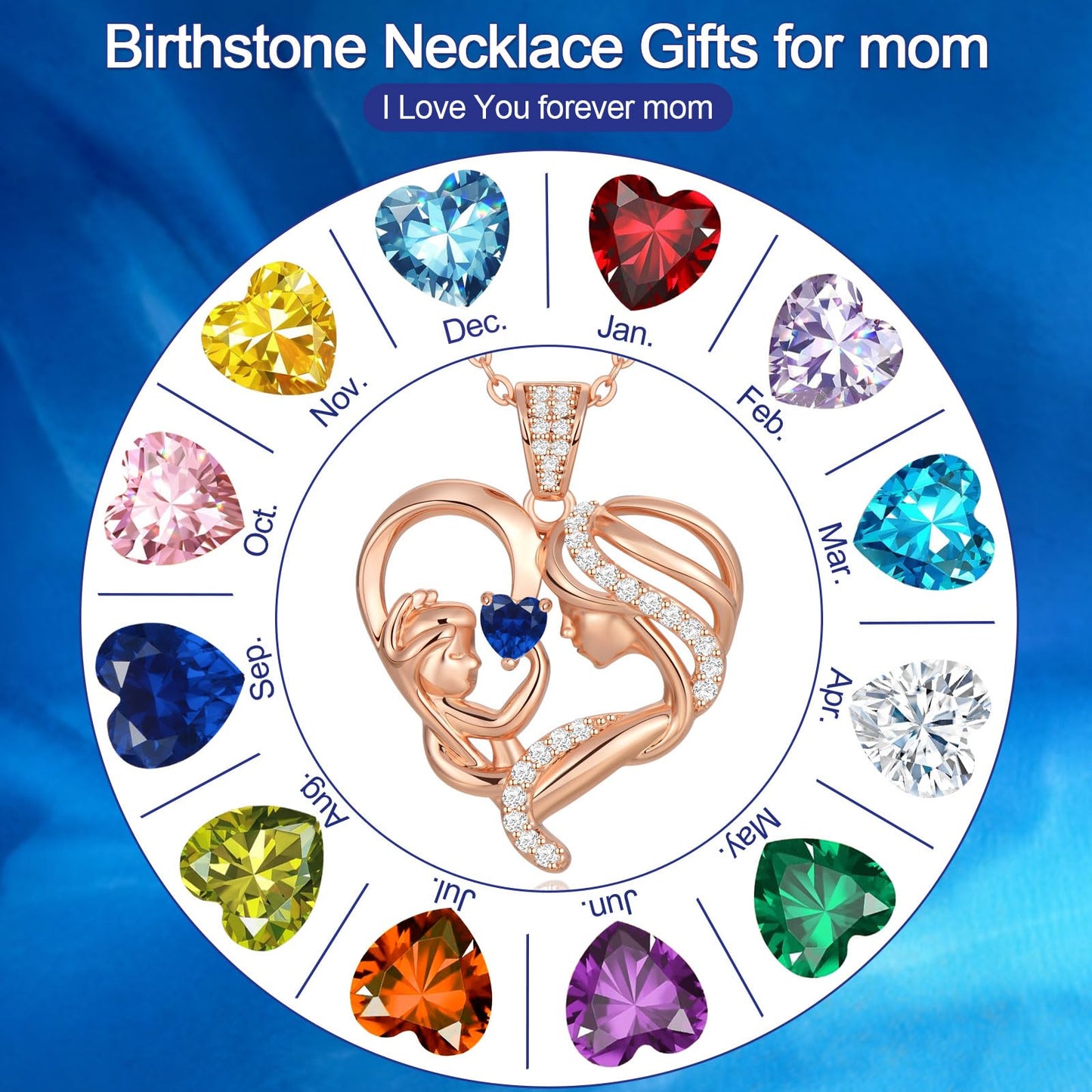 Zifeel Mothers Day Gifts for Mom Wife Her Grandma, S925 Sterling Silver Birthstone Necklaces Jewelry for Women, Mother's Day Love Heart Pendant Necklace for Anniversary Birthday Christmas Day