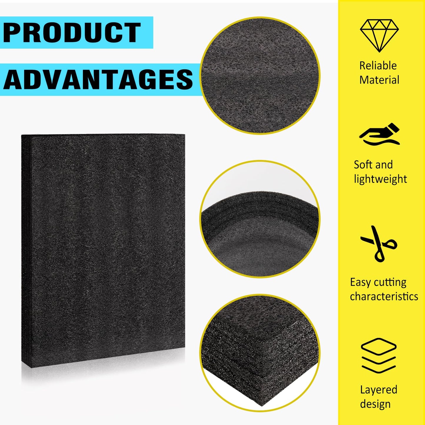 Yeecheng 2 Pcs 12 x 16 x 1INCH Black Polyurethene Foam Sheets,Cuttable Packing Foam Block Foam Padding for Packing and Crafts,Toolbox Storage.