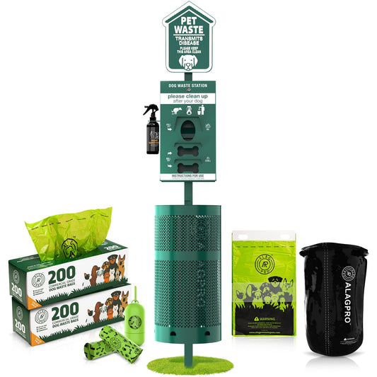 ALAGPRO® NEW 2026 Dog Waste Station Outdoor Pet Waste Station with Hand Sanitizer Bottle, Commercial Dog Poop Station with Free 400 Roll, 200 Pull Waste Bags & 50 Can Liners for Backyard, Park & HOA's